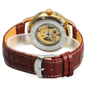 SHENHUA 9269 Men Hollow Automatic Mechanical Watch with Leather Band Roman Scale