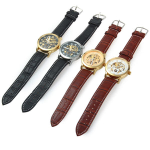 SHENHUA 9269 Men Hollow Automatic Mechanical Watch with Leather Band Roman Scale