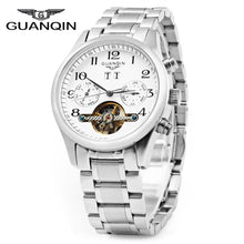 Load image into Gallery viewer, GUANQIN Male Leather Tourbillon Automatic Mechanical Watch with Calendar Display 30M Water Resistant Two Moving Sub-dials