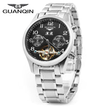 Load image into Gallery viewer, GUANQIN Male Leather Tourbillon Automatic Mechanical Watch with Calendar Display 30M Water Resistant Two Moving Sub-dials