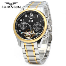 Load image into Gallery viewer, GUANQIN Male Leather Tourbillon Automatic Mechanical Watch with Calendar Display 30M Water Resistant Two Moving Sub-dials