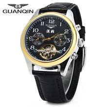 Load image into Gallery viewer, GUANQIN Male Leather Tourbillon Automatic Mechanical Watch with Calendar Display 30M Water Resistant Two Moving Sub-dials