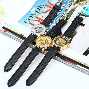 Winner W088 Hollow Out Mechanical Watch with Leather Strap for Male