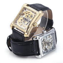 Load image into Gallery viewer, Winner W09 Rectangle Dial Mechanical Hollow Out Watch for Men with Leather Strap