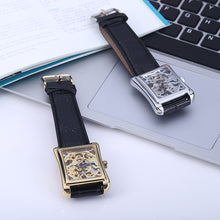 Load image into Gallery viewer, Winner W09 Rectangle Dial Mechanical Hollow Out Watch for Men with Leather Strap