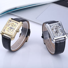 Load image into Gallery viewer, Winner W09 Rectangle Dial Mechanical Hollow Out Watch for Men with Leather Strap