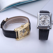 Load image into Gallery viewer, Winner W09 Rectangle Dial Mechanical Hollow Out Watch for Men with Leather Strap