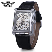 Load image into Gallery viewer, Winner W09 Rectangle Dial Mechanical Hollow Out Watch for Men with Leather Strap