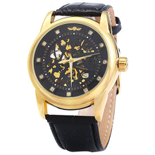 Load image into Gallery viewer, Winner W045 Men Hollow Automatic Mechanical Watch with Leather Band Rhinestone Scales