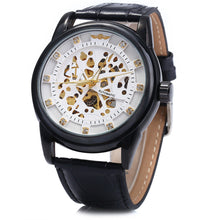 Load image into Gallery viewer, Winner W045 Men Hollow Automatic Mechanical Watch with Leather Band Rhinestone Scales