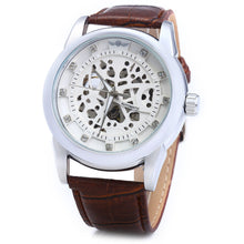 Load image into Gallery viewer, Winner W045 Men Hollow Automatic Mechanical Watch with Leather Band Rhinestone Scales