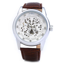 Load image into Gallery viewer, Winner W045 Men Hollow Automatic Mechanical Watch with Leather Band Rhinestone Scales