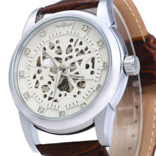 Load image into Gallery viewer, Winner W045 Men Hollow Automatic Mechanical Watch with Leather Band Rhinestone Scales