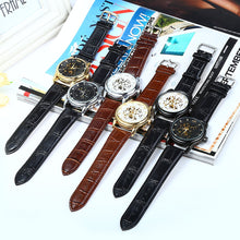 Load image into Gallery viewer, Winner W045 Men Hollow Automatic Mechanical Watch with Leather Band Rhinestone Scales