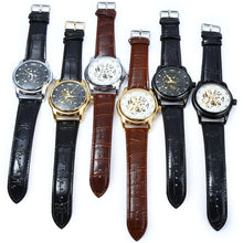 Load image into Gallery viewer, Winner W045 Men Hollow Automatic Mechanical Watch with Leather Band Rhinestone Scales