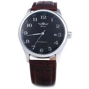 Winner W062 Men Automatic Mechanical Watch with Leather Band Date Display