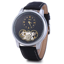 Load image into Gallery viewer, JARAGAR A632 Hollow Quartz Watch for Men Leather Band Small Dial Rhinestone Decorated