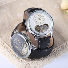 Load image into Gallery viewer, JARAGAR A632 Hollow Quartz Watch for Men Leather Band Small Dial Rhinestone Decorated