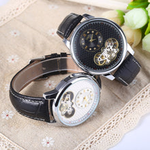 Load image into Gallery viewer, JARAGAR A632 Hollow Quartz Watch for Men Leather Band Small Dial Rhinestone Decorated