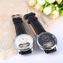 Load image into Gallery viewer, JARAGAR A632 Hollow Quartz Watch for Men Leather Band Small Dial Rhinestone Decorated