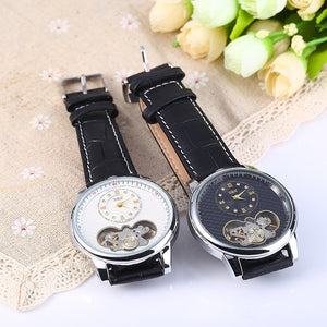 JARAGAR A632 Hollow Quartz Watch for Men Leather Band Small Dial Rhinestone Decorated