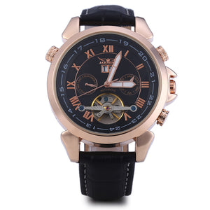 JARAGAR H057M Tourbillon Automatic Mechanical Watch for Men Leather Band Date Week Month