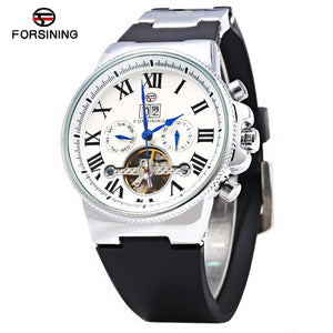 Forsining 2373 Tourbillon Automatic Mechanical Watch for Men Rubber Band Date Week Month Display