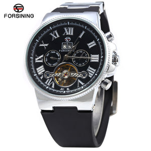 Forsining 2373 Tourbillon Automatic Mechanical Watch for Men Rubber Band Date Week Month Display