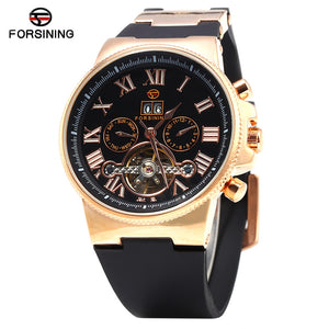 Forsining 2373 Tourbillon Automatic Mechanical Watch for Men Rubber Band Date Week Month Display