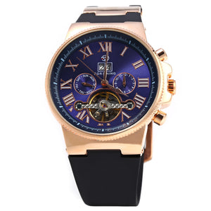 Forsining 2373 Tourbillon Automatic Mechanical Watch for Men Rubber Band Date Week Month Display