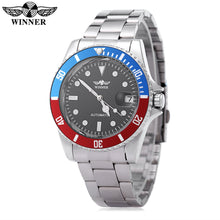 Load image into Gallery viewer, WINNER W042602 Male Automatic Mechanical Watch Date Display Luminous Transparent Back Cover Wristwatch