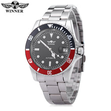 Load image into Gallery viewer, WINNER W042602 Male Automatic Mechanical Watch Date Display Luminous Transparent Back Cover Wristwatch