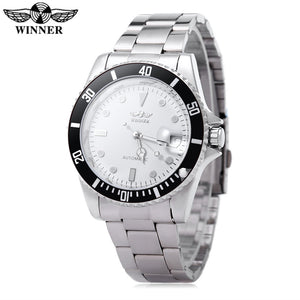 WINNER W042602 Male Automatic Mechanical Watch Date Display Luminous Transparent Back Cover Wristwatch