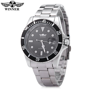 WINNER W042602 Male Automatic Mechanical Watch Date Display Luminous Transparent Back Cover Wristwatch