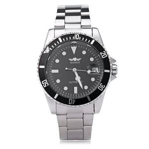 WINNER W042602 Male Automatic Mechanical Watch Date Display Luminous Transparent Back Cover Wristwatch