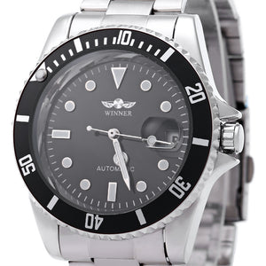 WINNER W042602 Male Automatic Mechanical Watch Date Display Luminous Transparent Back Cover Wristwatch