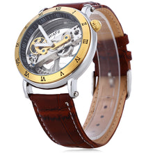 Load image into Gallery viewer, SHENHUA 9584 Men Auto Mechanical Watch Transparent Luminous Pointer See Through Roman Dial with Artificial Diamond Wristwatch