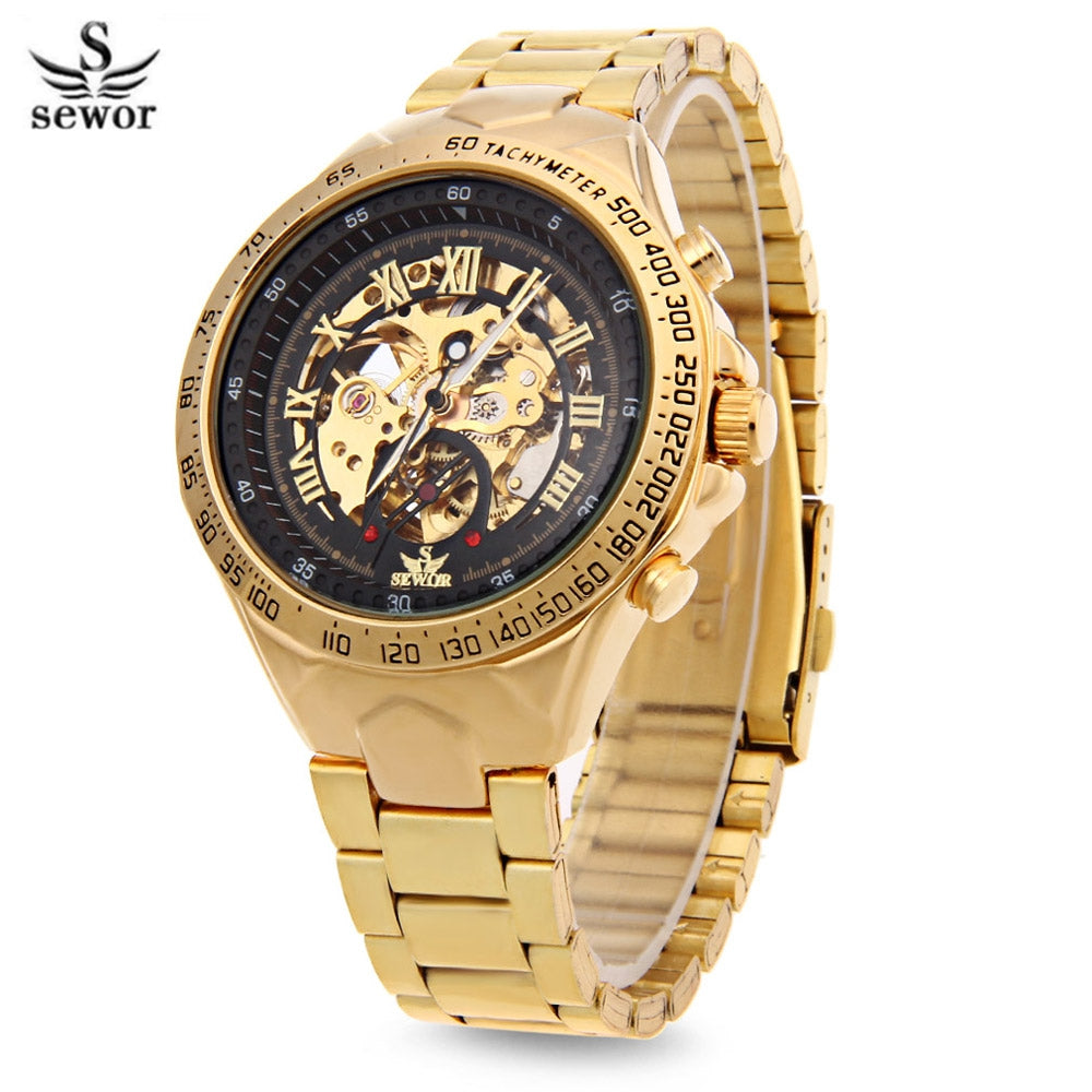 Sewor SWQ18 Retro Male Mechanical Hand Wind Watch Roman Numerals Display Wristwatch