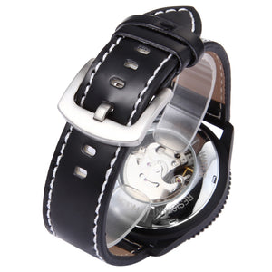 JARAGAR F120540 Male Auto Mechanical Watch Calendar Display Genuine Leather Band Wristwatch