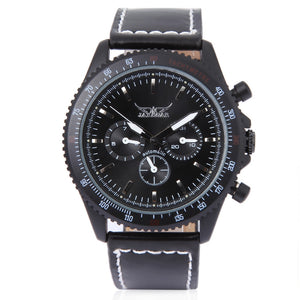 JARAGAR F120540 Male Auto Mechanical Watch Calendar Display Genuine Leather Band Wristwatch