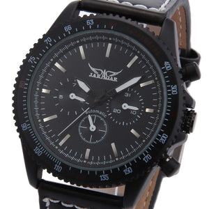 JARAGAR F120540 Male Auto Mechanical Watch Calendar Display Genuine Leather Band Wristwatch