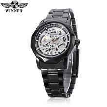 Load image into Gallery viewer, WINNER U8061 Male Auto Mechanical Watch Hollow-out Dial Stainless Steel Band Wristwatch