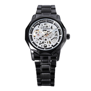 WINNER U8061 Male Auto Mechanical Watch Hollow-out Dial Stainless Steel Band Wristwatch