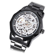 Load image into Gallery viewer, WINNER U8061 Male Auto Mechanical Watch Hollow-out Dial Stainless Steel Band Wristwatch