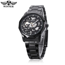 Load image into Gallery viewer, WINNER U8061 Male Auto Mechanical Watch Hollow-out Dial Stainless Steel Band Wristwatch