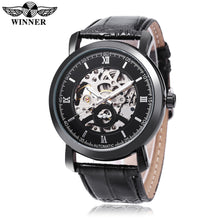 Load image into Gallery viewer, WINNER A540 Male Auto Mechanical Watch Hollow-out Dial Leather Band Wristwatch