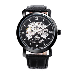 WINNER A540 Male Auto Mechanical Watch Hollow-out Dial Leather Band Wristwatch