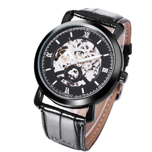 WINNER A540 Male Auto Mechanical Watch Hollow-out Dial Leather Band Wristwatch