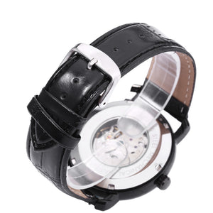 WINNER A540 Male Auto Mechanical Watch Hollow-out Dial Leather Band Wristwatch