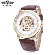 Load image into Gallery viewer, WINNER A540 Male Auto Mechanical Watch Hollow-out Dial Leather Band Wristwatch